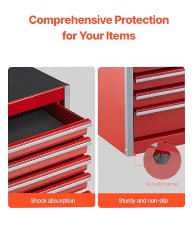 VEVOR Metal Tool Box, 8.6-inch, Portable Metal Tool Box with 5 Drawers, Small Tool Chest with EVA Liners and PP Feet Pads, Heavy-Duty Steel With Ball Bearing Opening and Powder Coated Finish, Red - size: 5 Drawers-Red