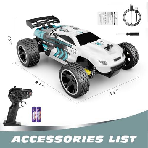Tecnock RC Cars Remote Control Car for Kids, 1:18 Scale 20 KM/H 2WD Offroad Buggy, 2.4GHz RC Racing Car with USB-C Easy Charging & 50 Mins Playtime, Toys Gifts for Boys & Girls - color: White