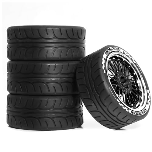 4PCS/Set 64mm Rubber Tires & Aluminum Alloy Wheels Rims Replacement Part for 1/10 RC On-Road Touring Car Racing Car (Black) - color: Black