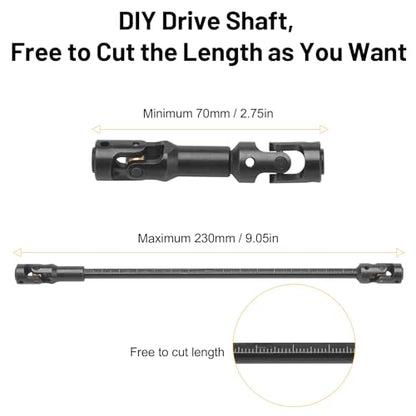 daitoku Driveshaft Universal Joint Drive Shaft 68-229mm Free to Cut Length for SCX10 I II III TRX4 Capra 1/10 LCG DIY RC Upgrade Parts - Black - color: Black