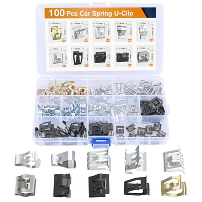 GOOACC 100Pcs 10 Sizes Metal Trim Clip Spring Moulding Clip Universal Auto Body Fastener Clip Compatible with GTI, Jetta, Passat, Phaeton, VW Audi 4A0-867-276A - color: 100Pcs Metal Trim Panel Spring Clip