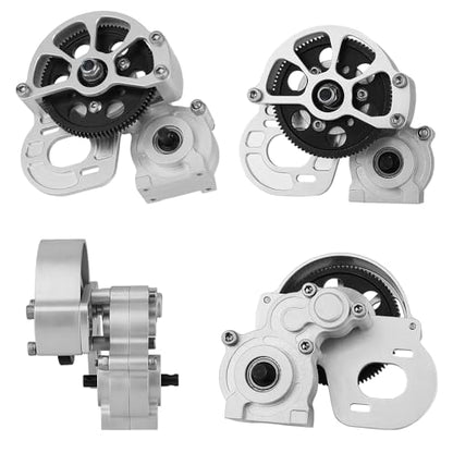 Metal Forward Transmission Assembled Gearbox with Steel Gear Set Compatible with Axial SCX10 & SCX10 II 90046 90047 1/10 RC Crawler Upgrade Parts,Half Open Shell (Silver) - color: Silver