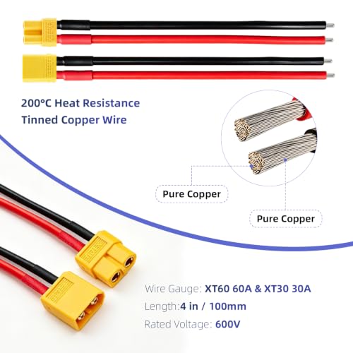 11 Pieces Ultra Durable XT30 Connector and XT60 Connectors Male Female Silicone Wire, Servo Extension Cable, 3 Pin Female to Male, Easy to Install, for RC Lipo, Drone, FPV, Car, Boat