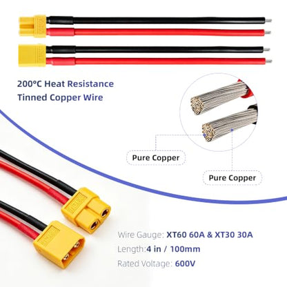 11 Pieces Ultra Durable XT30 Connector and XT60 Connectors Male Female Silicone Wire, Servo Extension Cable, 3 Pin Female to Male, Easy to Install, for RC Lipo, Drone, FPV, Car, Boat