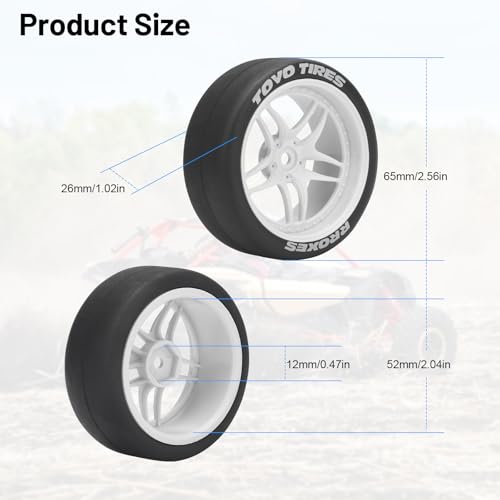 1/10 RC Drift Tires, daitoku 12mm RC Rally Racing Tires and Wheels for Tamiya Traxxas HPI KYOSHO XV02 XV01 TT01 TT02 PTG2 A959 - Style C (White) - color: White