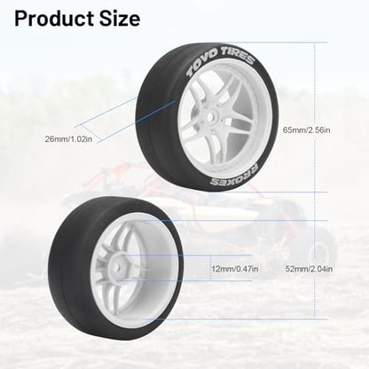 1/10 RC Drift Tires, daitoku 12mm RC Rally Racing Tires and Wheels for Tamiya Traxxas HPI KYOSHO XV02 XV01 TT01 TT02 PTG2 A959 - Style C (White) - color: White