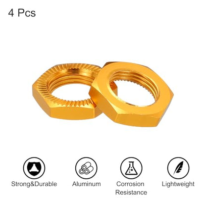 MECCANIXITY Aluminum 17mm RC Wheel Nut Thread M12x1.0mm Hex Wheel Nuts RC Wheel Nut for 1/8 RC Model Car Trucks Off Road Car Upgraded Parts Pack of 4(Gold) - color: Gold
