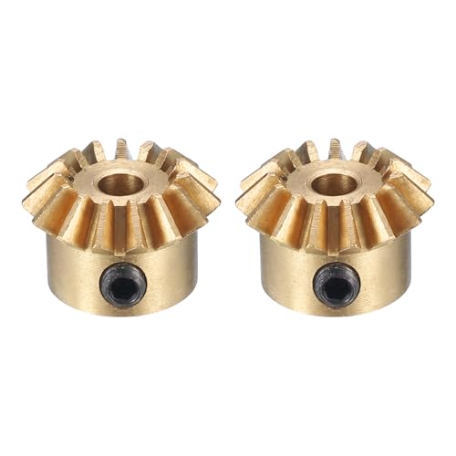 uxcell 2pcs Bevel Gear 0.8 Module 1:1 Reduction Rate 15T 3mm Hole Dia Bevel Pinion Gear Brass, 45 Degree Steering Gear for Hardware Mechanical Rotation, Yellow