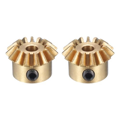 uxcell 2pcs Bevel Gear 0.8 Module 1:1 Reduction Rate 15T 3mm Hole Dia Bevel Pinion Gear Brass, 45 Degree Steering Gear for Hardware Mechanical Rotation, Yellow