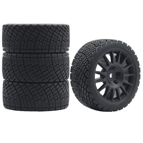 68mm 4PCS 1/10 RC On-Road tires and Hard Plastic wheels set Hex 12mm For WRC Drift Car Conversion 1/10 RC On-Road Car Traxxas Tamiya FW06 TT02 HPI HSP 94122 Kyosho W76 (Black) - color: Black