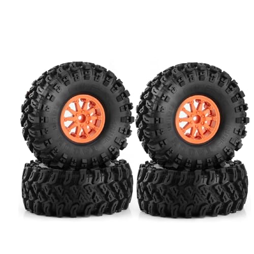 2.2 RC Crawler Tires And Wheels Beadlock Rims 1/10 RC Rubber Slingers Grappler Mud Tyres OD 136mm For 1:10 Rock Crawler Car Axial SCX10 90047 D90 TF2 Tamiya CC01 Traxxas TRX4 RGT 4PCS (Orange) - color: Orange
