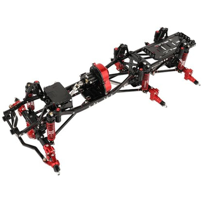 450mm Wheelbase 6x6 Chassis Frame Set with Transmission Front Middle Rear Complete Axle for 1/10 RC Crawler Car Axial SCX10 Metal DIY Upgrade (red -Black-Portal Frame)