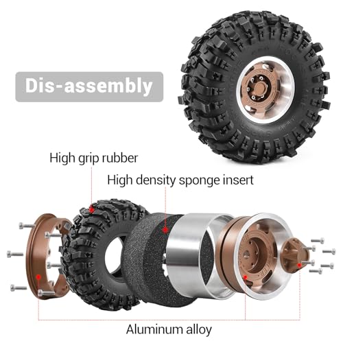 1.9" Beadlock Wheels and Tires for TRX4 SCX10 SCX10 III 90046 D90 1/10 RC Crawlers (Bronze) - color: bronze