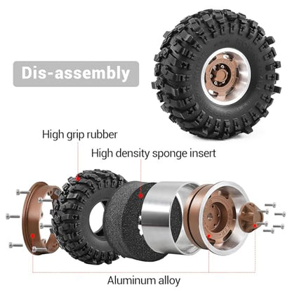 1.9" Beadlock Wheels and Tires for TRX4 SCX10 SCX10 III 90046 D90 1/10 RC Crawlers (Bronze) - color: bronze