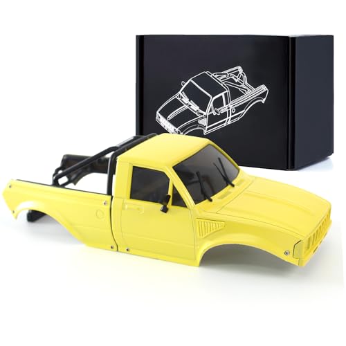 1/24 Pickup Truck Hard Body with Rear Cage Frame Wheelbase 133mm for 1/24 RC Crawler Axial SCX24 Bronco/Wrangler/C10/Base Camp Shell Upgrade (Yellow) - color: Yellow