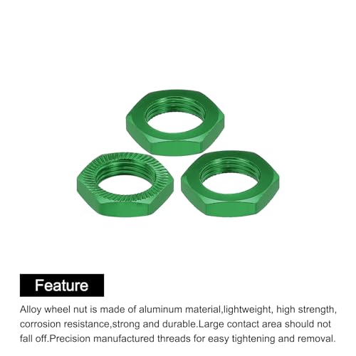 MECCANIXITY Aluminum 17mm RC Wheel Nut Thread M12x1.0mm Hex Wheel Nuts RC Wheel Nut for 1/8 RC Model Car Trucks Off Road Car Upgraded Parts Pack of 4(Green) - color: Green