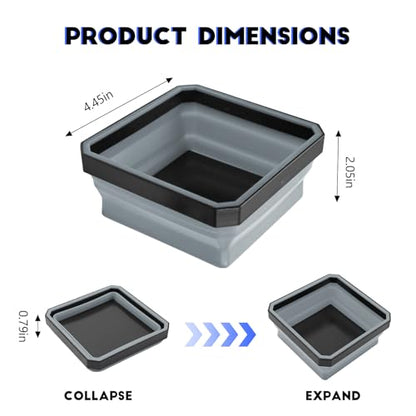 Collapsible Magnetic Parts Tray, 4.5 Inch Square Silicone Tray Holder with Double-Sided Magnetic Base, Foldable Tool Trays for Screw Bolts Nuts Pins Small Parts, Car Accessories (Gray) - color: Gray