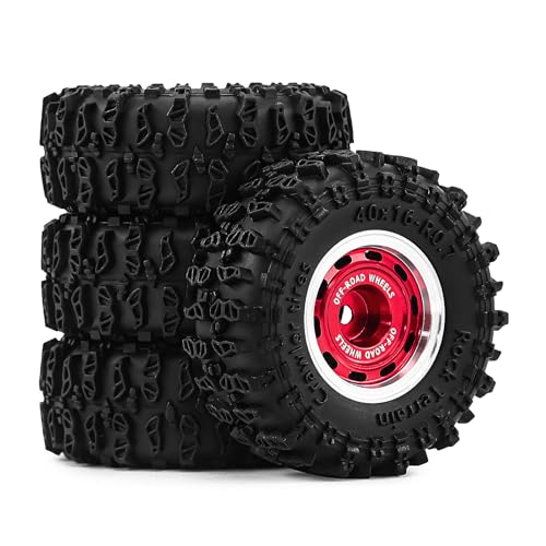 0.7" Aluminum Beadlock Wheels and Tires Set for 1/30 Axial SCX30 RC Crawler – Upgrade Parts (Red-297) - color: Red-297