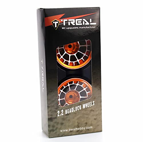 Treal Aluminium 2.2 Beadlock Wheels Rims(2) pcs Fit RC Crawler Mud Truck 2.2 Tires (Orange) - color: Orange