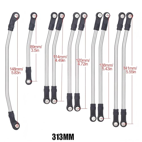 RC Metal Links Upper Lower Linkage Chassis Link Set with Plastic Rod Ends,313/324mm Wheelbase for 1/10 AXIAL SCX10 II 90046 RC Crawler Car (313mm)