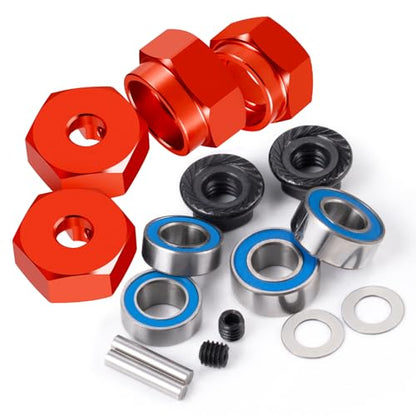 RC Car 1/10 Aluminum Alloy Wheel Hub Hex Adapter 12mm Combiner Wheel Extension Hex Drive Hub Adapter with Bearing Kit for Tamiya DT02 1/10 RC Car Upgrade Parts (Red) - color: Red