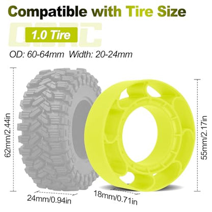 OGRC 1.0 Silicone Rubber Inserts RC Tire Inserts for TRX4M SCX24 1/18 1/24 RC Crawler Car (OD 60-64mm) - Yellow - color: Yellow
