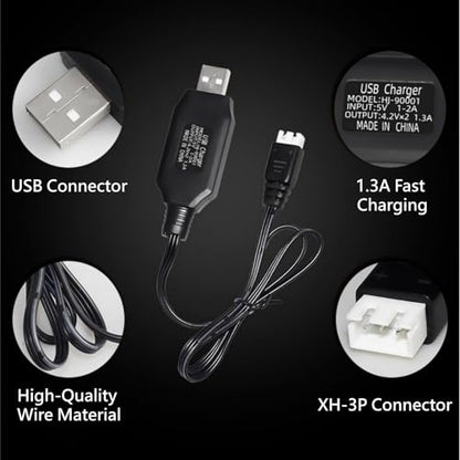 7.4V USB Charger Cable with XH-3P Plug 1.3A Fast Charging for Axial SCX10 SCX24 RC Car and Gel Splatter Blasters SRB400 for Universal 7.4V 2S Lipo Battery Airsoft