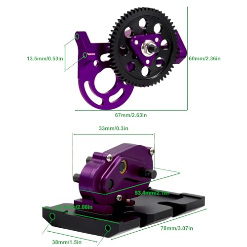 AMK 1/10 Transmission 30% OD Transfer Case Forward Motor Mount with Delrin Spur Gear for 1/10 RC Crawler Axial SCX10 II Element Enduro DIY LCG Chassis SCX10 Upgrades (Purple) - color: Purple