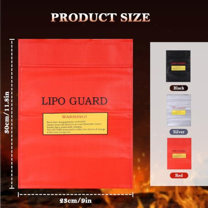JIANTA Fireproof LiPo Battery Safe Bag, 11.8 x 9 Inch Storage Pouch | Heat Resistant LiPo Bag for Charging Storage, Batteries, Documents, Cash and Jewelry, Silicone Fiberglass Waterproof Pouch