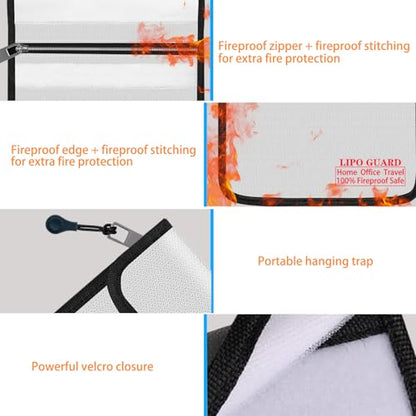 5"x8" Fireproof Lipo Safe Bag with Fireproof Zipper Fireproof Edge wrapping Fireproof wire,Home Office Travel Safe Storage for Cash Valuables Passport Power bank Lipo Battery(13 * 20cm Silver) - size: 13*20cm Silver