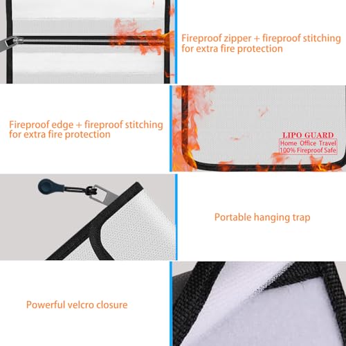 5"x8" Fireproof Lipo Safe Bag with Fireproof Zipper Fireproof Edge wrapping Fireproof wire,Home Office Travel Safe Storage for Cash Valuables Passport Power bank Lipo Battery(13 * 20cm Silver) - size: 13*20cm Silver