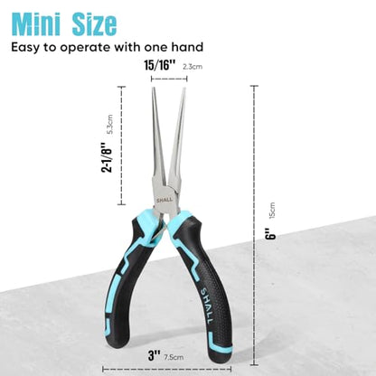 SHALL 6" Mini Needle Nose Pliers, Long Nose Pliers w/Comfort Grip Handles & Non-Serrated Drop Forged Steel Jaws, Small Needle Nose Pliers for Jewelry Making, Wire Wrapping, Crafts, Electronic Repair - size: 1PC 6"