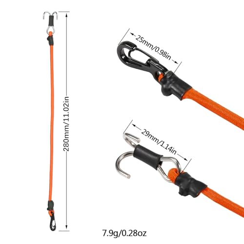 2pcs 280mm Elastic Strap Escape Rope Kinetic Winch Strap with Rescue Trailer Hook for 1/18 1/24 RC Crawler Car TRX4M High Trail SCX24 FCX24 (Orange) - color: Orange