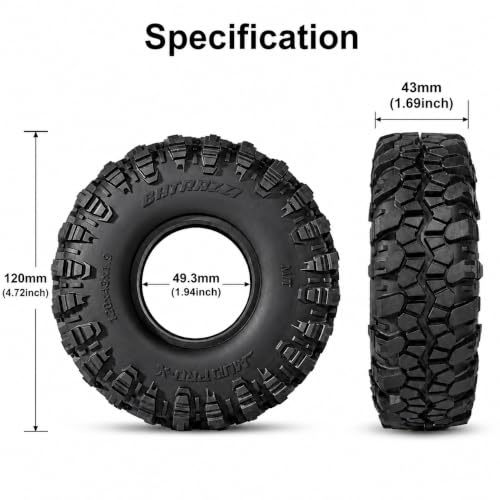 Mud Pro-X 1.9" M/T Tires - 120mm Self-Cleaning Aggressive Tread RC Crawler for 1/10 RC Crawler Upgrade, Compatible with FMS FCX10,SCX10,TRX4 (2pcs) - style: 2pcs