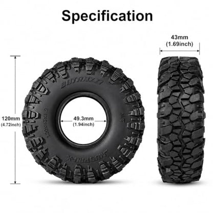 Mud Pro-X 1.9" M/T Tires - 120mm Self-Cleaning Aggressive Tread RC Crawler for 1/10 RC Crawler Upgrade, Compatible with FMS FCX10,SCX10,TRX4 (2pcs) - style: 2pcs