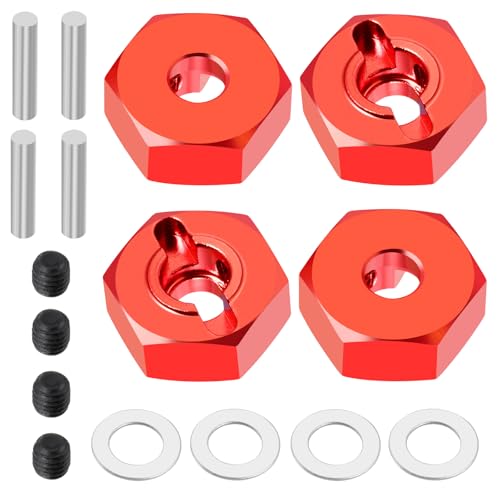 4PCS Aluminum Wheel Hex Hub Drive Adapter Combiner Coupler Compatible with Tamiya TT02 1/10 RC On Road Touring Car Upgrade Parts (Red) - color: Red