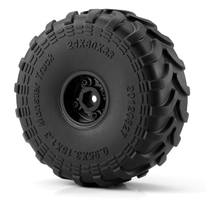 RC Monster Truck Wheel Rim Tires Set 4Pcs 80 * 33mm Large Sticky Crawler Tires with Wheels for 1/24 RC Car Axial SCX24 AX24 FCX24 1/18 Scale TRX4M Upgrades Upgrade Wheels