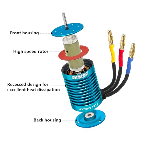 GOUPRC S3650 9T 4370KV Brushless Motor 3.175mm Shaft with 60A Brushless ESC Electric Speed Controller Combo Kit for 1/10 RC Off-Road Buggy Monster Truck Car - color: 4370KV Brushless Motor Esc