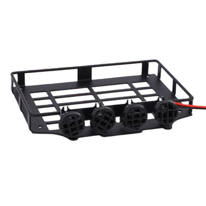Matybobe 1/12 RC Crawler Roof Rack RC Car Roof Luggage Carrier 1:12 Off Road Rack Metal Cage Style Pre Wired 4 Round Lights Direct Screw On Upgrade Parts with Spotlights for