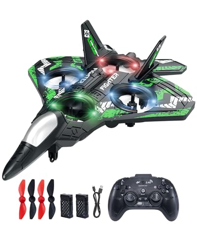 JoyRapt Drones for Kids, RC Plane, Remote Control Airplane with LED, Green | 360° Flip, LED Lights, 2 Rechargeable Batteries, Lightweight Foam Body, Gifts and Toys for Boys Ages 6–10 - color: Green