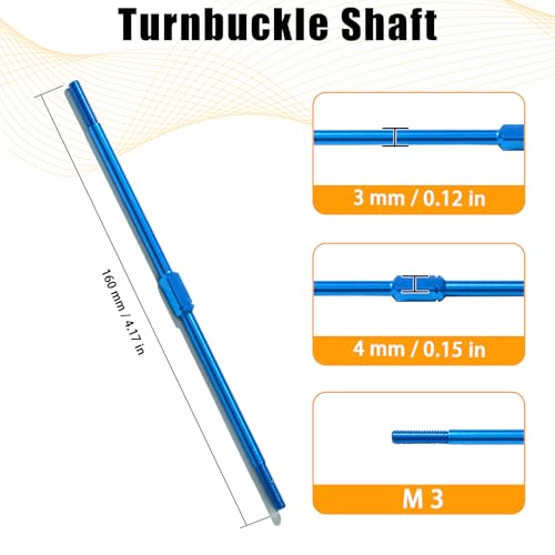 3x106mm Aluminum Alloy Turnbuckle Shaft with M3 Threads, Push Rod Tie Rod Linkage Replacement for #54756, Compatible with 1/10 Tamiya RC Crawlers Trucks On/Off-Road Buggy Upgrade (Blue) - style: 1pcs-106mm #54756