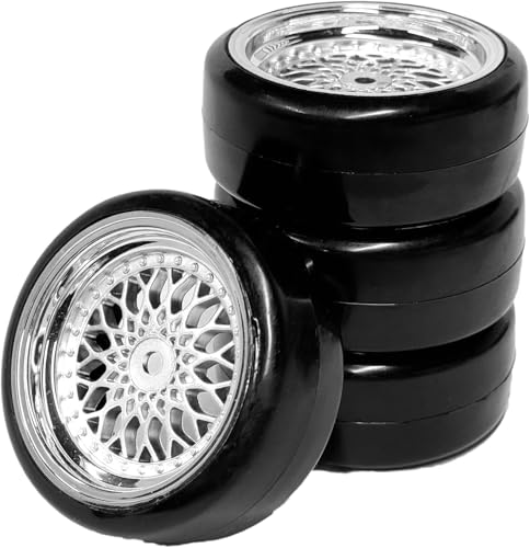 1/10 Drift Wheels Tires Set,AMZSTAR 4PCS 63mm RC Hard Tyre with Plastic Wheel Rims 12mm Hex for 1/10 RC On Road Racing Touring Drifting Car for Tamiya TT01 HSP HPI Kyosho (Silver,Offset:3mm) - color: Silver,offset:3mm