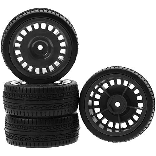 Outer Diameter 70mm Rubber Tires & Nylon 12mm Hex Hub Wheel Rims Compatible with Tamiya HPI Kyosho HSP 1/10 1/12 On-Road Touring Car,WLtoys 1/14 144001 1/18 A959B RC Buggy (Black) - color: Black