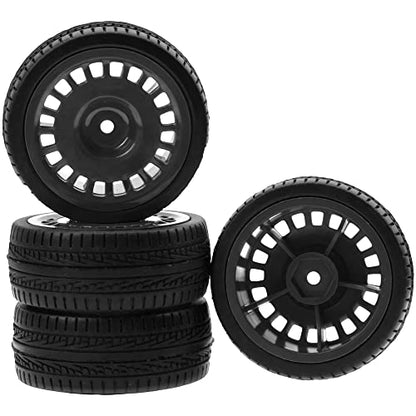 Outer Diameter 70mm Rubber Tires & Nylon 12mm Hex Hub Wheel Rims Compatible with Tamiya HPI Kyosho HSP 1/10 1/12 On-Road Touring Car,WLtoys 1/14 144001 1/18 A959B RC Buggy (Black) - color: Black