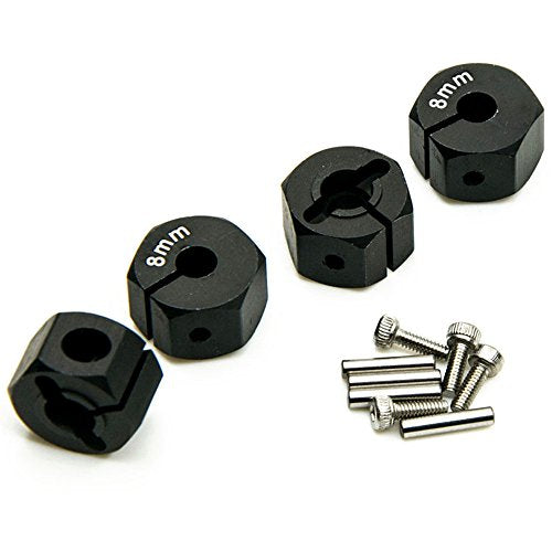 QUE-T Aluminum 8mm Thickness 12mm Wheel Hex Drive Adaptors with Pins & Screws for Most of 1/10 RC Crawler Car Black