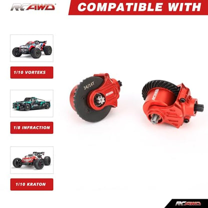 RCAWD ARRMA 3S Full Metal F/R Helical Diff Gearbox Assembly 20K | For ARRMA Granite,Senton, Old Big Rock, Typhoon, 3S Brushless and Brushed Series 1/10 Upgrade Parts