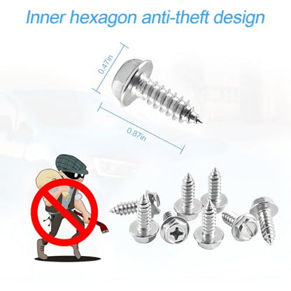 YALOK 4PCS Cross License Plate Screws, M6 Mounting Kit, Silver | stainless steel hardware, rust-resistant finish, tamper-resistant fasteners, includes nuts and caps, front or rear mounting - color: Cross-Silver Set, size: 4PCS