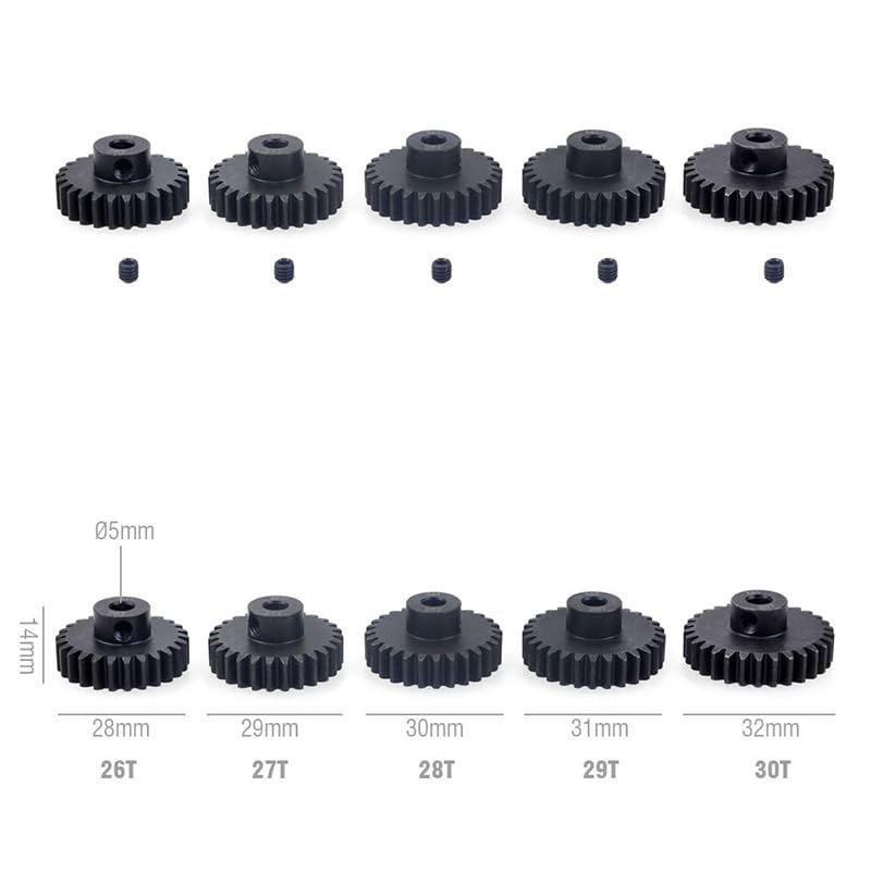 M1 Hardened Steel Pinion Gear Set (11T-30T) with Hex Key – 1/8 Inch Hole 5mm Upgrade Parts for HPI Kyosho Losi Axial Tamiya RC Cars & Trucks (26T-27T-28T-29T-30T) - color: 26t-27t-28t-29t-30t