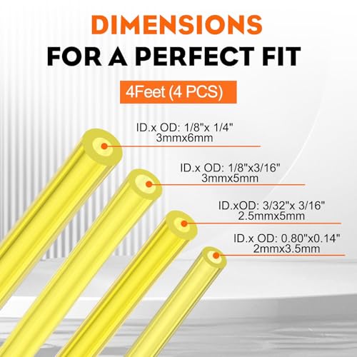 Hipa Gas Fuel Line Hose Tubing for Small Engine Weedeater 4 Size 4 ft. Each | I.D x O.D 1/8" x 1/4" 1/8" x 3/16" 3/32" x 3/16" .08" x .14" Fuel Line for Chainsaw Lawn Mower Trimmer Blower Model Parts