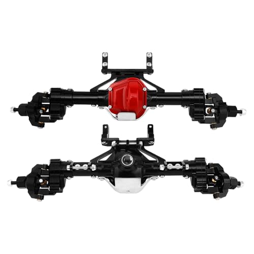 Aluminum Front & Rear Portal Axles for Axial SCX10 & SCX10 II 1/10 RC Crawler Car Axle Set Metal Upgrades Part (Black) - color: Black